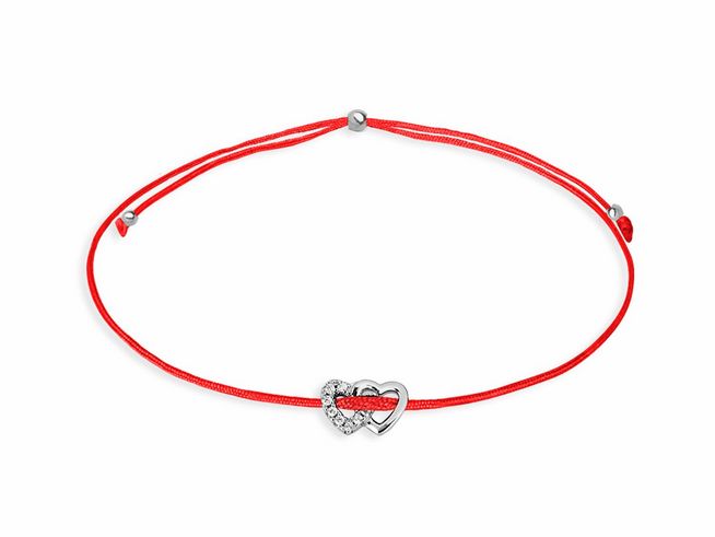 Xenox Sterling Silber Armband XS1685 mit roten Bändern und funkelnden Herzen, geeignet für romantische Anlässe und als modisches Accessoire.