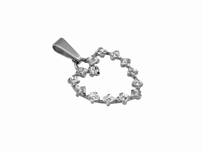 Herz Anhänger aus 333 Weißgold, poliert und diamantiert, von Juwelier Harnisch, flach gestaltet und mit funkelnden Details, ideal als romantisches Geschenk.