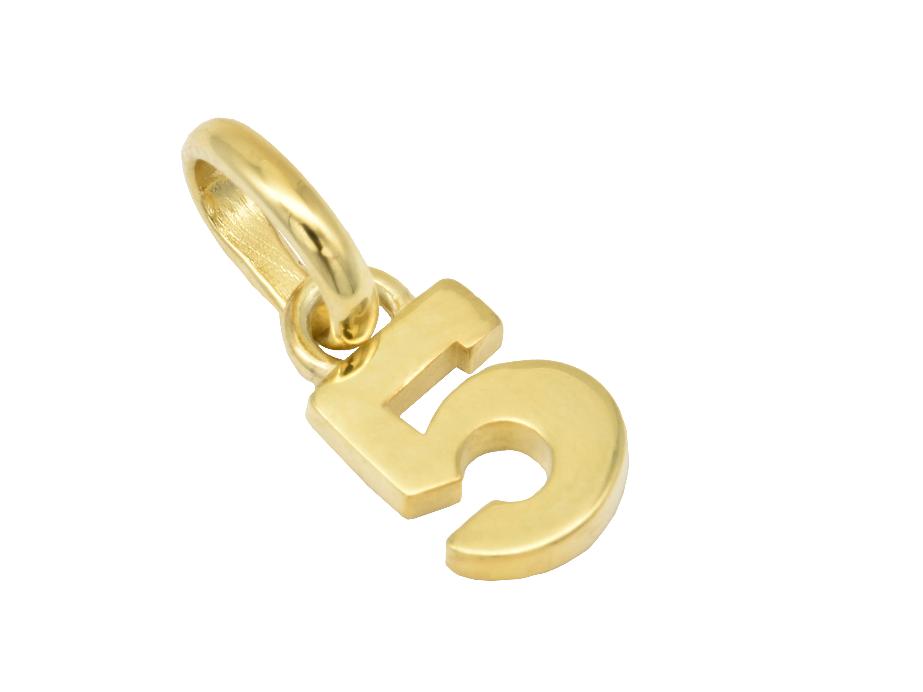 Gold Anhänger Zahl 5 aus 750 Gelbgold, poliert, symbolisiert Glückszahlen, hochwertig verarbeitet vom Hersteller Juwelier Harnisch, ideal als persönliches Geschenk oder Schmuckstück.