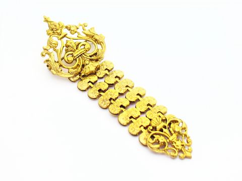 60214-0 Brosche in verschlungenem Gold-Look und neu, Hersteller Juwelier Harnisch, Modeschmuck mit filigranem Design und glänzender Oberfläche. Ideal zum Veredeln von Kleidung und Accessoires.