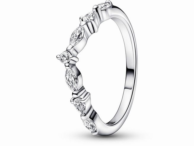 192390060-0 Pandora Wishbone funkelnde Schliffe Ring aus Sterling Silber mit klaren Zirkonia, Größe 60, elegant geformt mit funkelnden Steinen für einen besonderen Glanz.