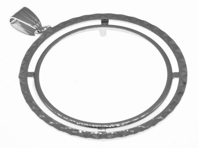 Münzfassung Anhänger diamantiert aus 925 Sterling Silber rhodiniert, für max 33 mm Durchmesser Münzen, hergestellt von Juwelier Harnisch, ideal bis 3,5 cm Münzen.