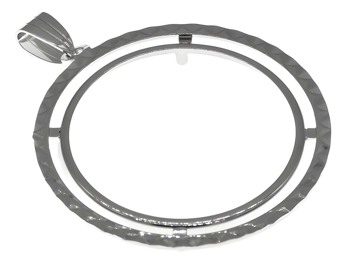 Münzfassung Anhänger diamantiert aus 925 Sterling Silber rhodiniert, für max 33 mm Durchmesser Münzen, hergestellt von Juwelier Harnisch, ideal bis 3,5 cm Münzen.