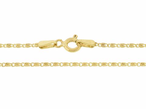 S-Panzerkette 333 Gold in einer Länge von 45 cm und einer Breite von 1,4 x 0,6 mm mit Karabinerverschluss, hergestellt von Juwelier Harnisch, glänzendes Gold 333.