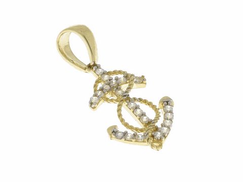 Anhänger Anker mit Seil aus Gold 333 und Zirkonia im maritimen Design, gefertigt von Juwelier Harnisch, ideal für maritime Liebhaber und als modisches Accessoire.