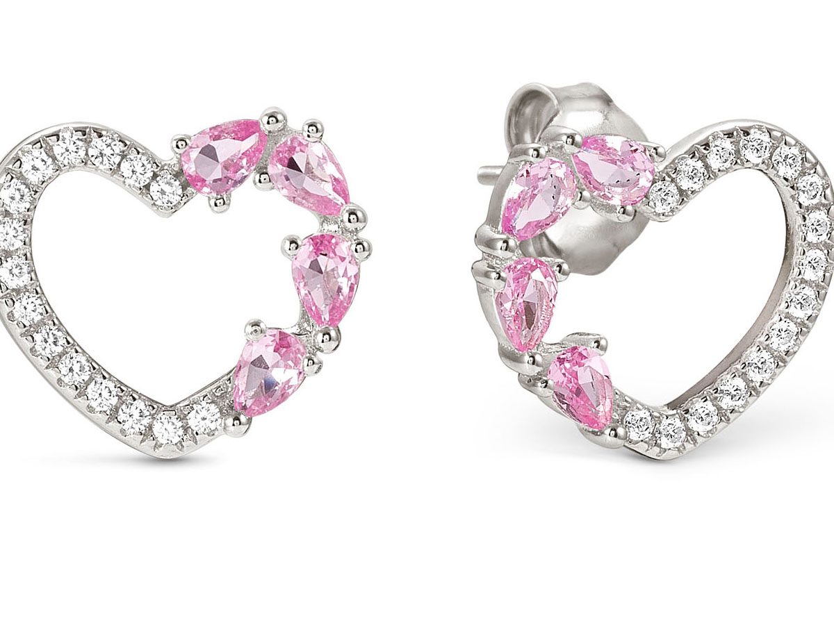 Ohrstecker in Herzform aus Sterling Silber, verziert mit weißen und rosa Zirkonia, von Nomination, ideal für elegante Anlässe. Neuheit im Schmucksortiment.