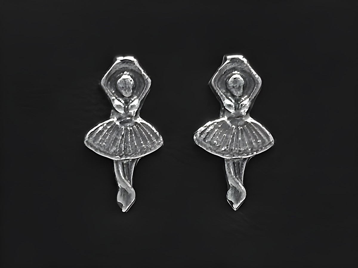 Sterling Silber Ohrstecker Ohrringe Ballerina Tänzerin, Hersteller Juwelier Harnisch, Ohrstecker ohne Stein, filigranes Design mit tanzender Ballerina in elegantem Kleid.