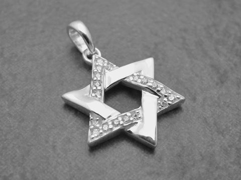Davidstern Anhänger aus Sterling Silber mit weißen funkelnden Zirkonia, hergestellt von Juwelier Harnisch, religiöses Schmuckstück.