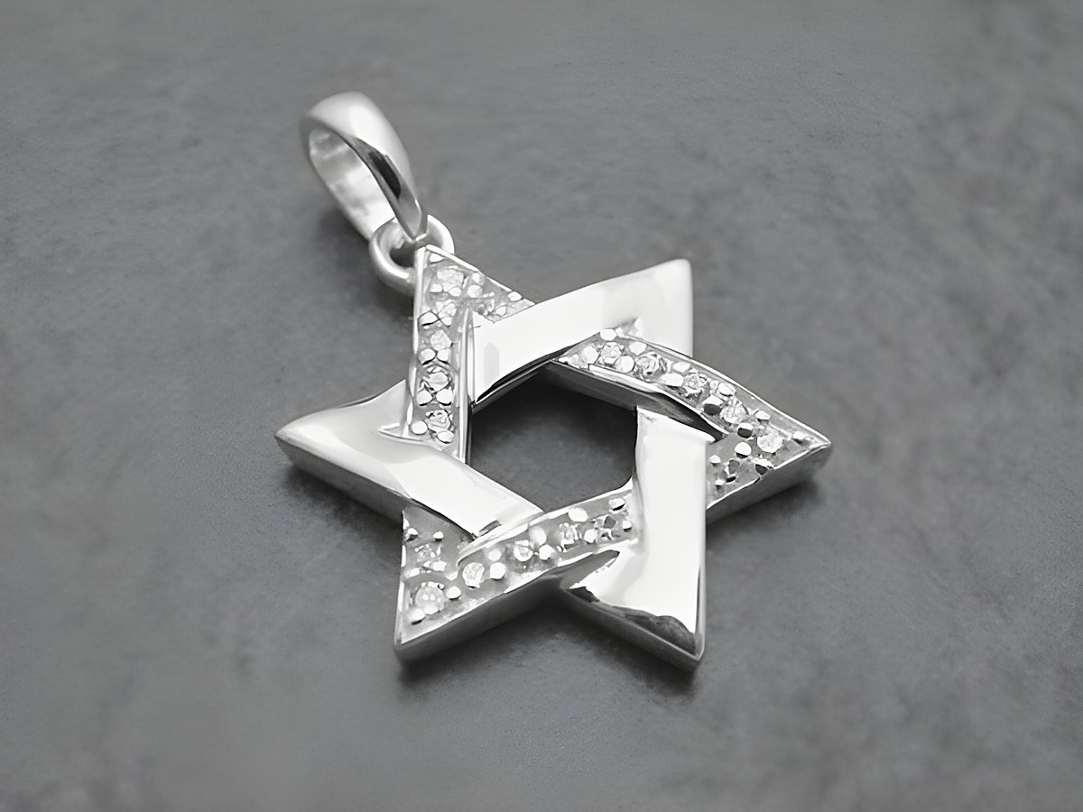 Davidstern Anhänger aus Sterling Silber mit weißen funkelnden Zirkonia, hergestellt von Juwelier Harnisch, religiöses Schmuckstück.
