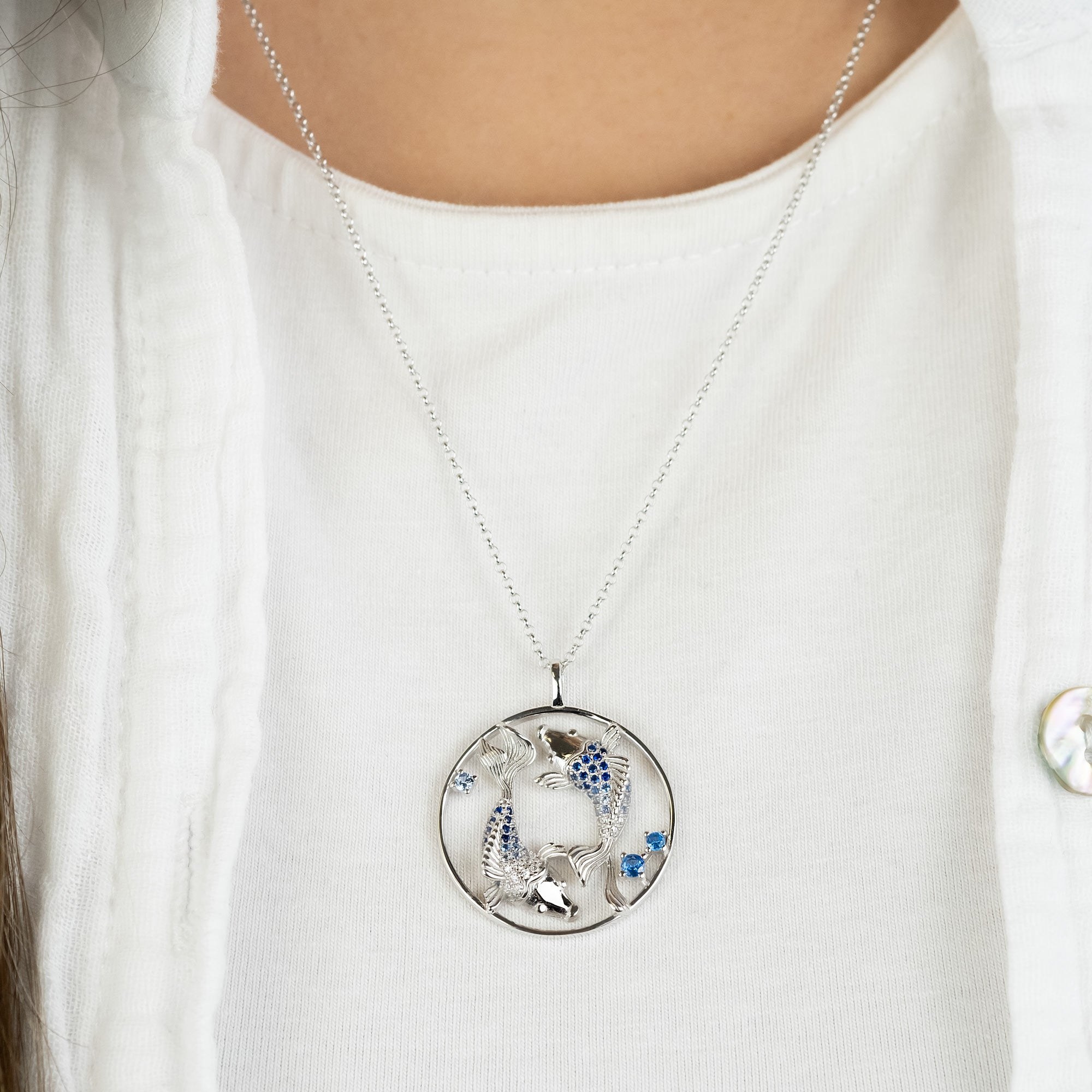 Engelsrufer ERN-FISHOCEAN-65-ZIM Kette Yin Yang Fische Silber mit Zirkonia Yin Yang Symbol - 42 + 4 + 4 cm – Ansicht 4