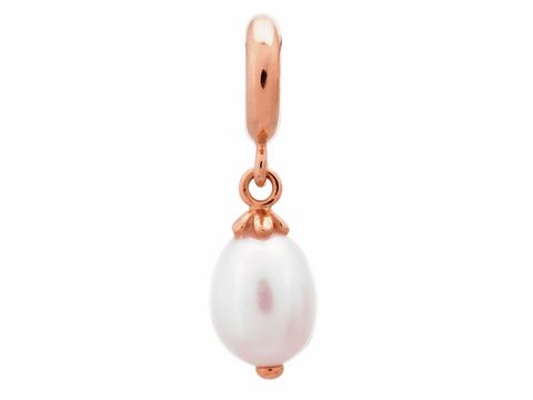 Roségold Charm mit einer weißen Perle, die elegant an einem Ohrhänger befestigt ist, ideal für stilvolle Schmuckkollektionen, Hersteller Endless.