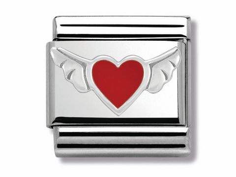 Herz mit Flügeln in Rot aus der Kollektion Nomination Classic Silver 330202 01, der charmante Anhänger ist aus hochwertigem Edelstahl gefertigt und verfügt über ein elegantes, glänzendes Finish.
