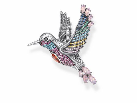 Thomas Sabo PE875-342-7 Anhänger aus Silber in Form eines mehrfarbigen Kolibris, reich verziert mit bunten Steinen und feinen Details, ideal als modisches Accessoire.