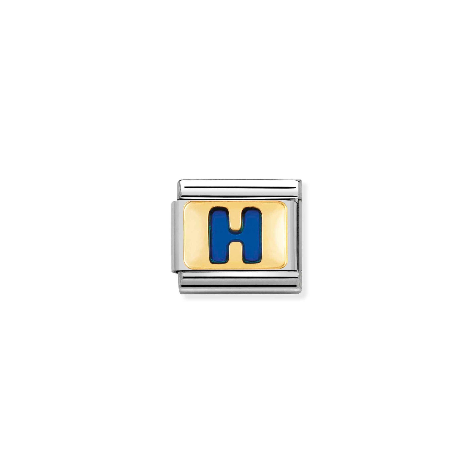 Nomination Composable Classic Charm Buchstabe H blau - Edelstahl, Gold 750 Gelbgold, Emaille