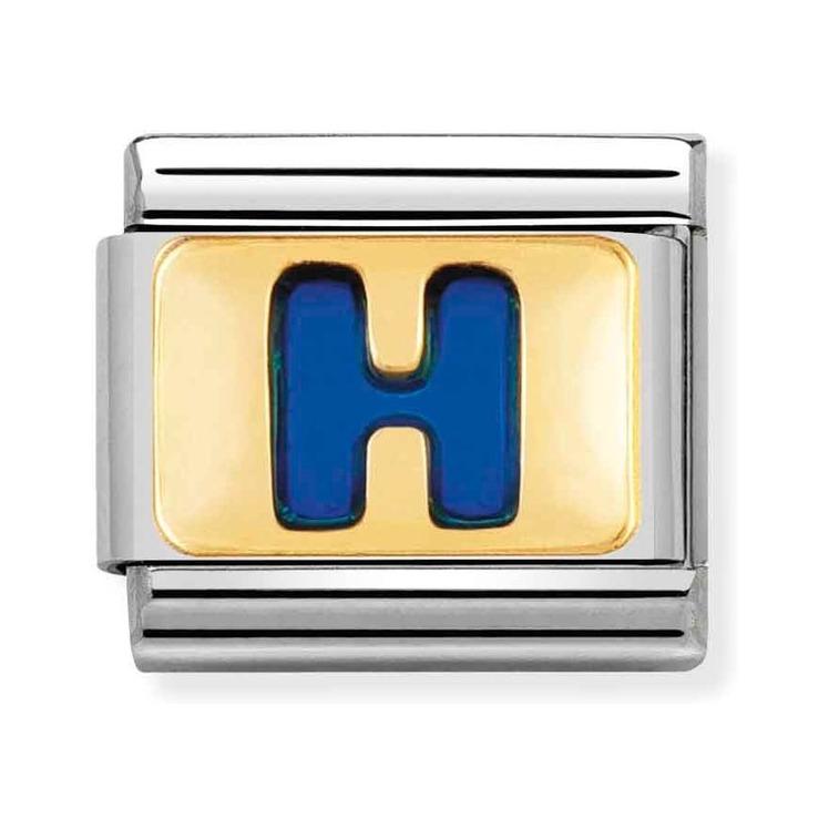 Nomination Composable Classic Charm Buchstabe H blau - Edelstahl, Gold 750 Gelbgold, Emaille