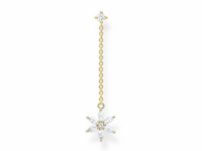 Sterling Silber Ohrring von Thomas Sabo in vergoldeter Ausführung mit Zirkonia in Weiß, featuring einen eleganten, hängenden Blumendesign-Style, ideal für vielfältige Anlässe.