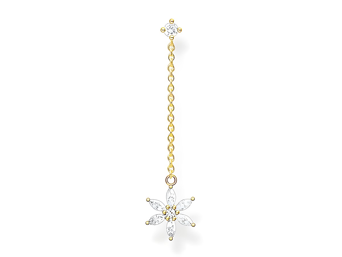 Sterling Silber Ohrring von Thomas Sabo in vergoldeter Ausführung mit Zirkonia in Weiß, featuring einen eleganten, hängenden Blumendesign-Style, ideal für vielfältige Anlässe.