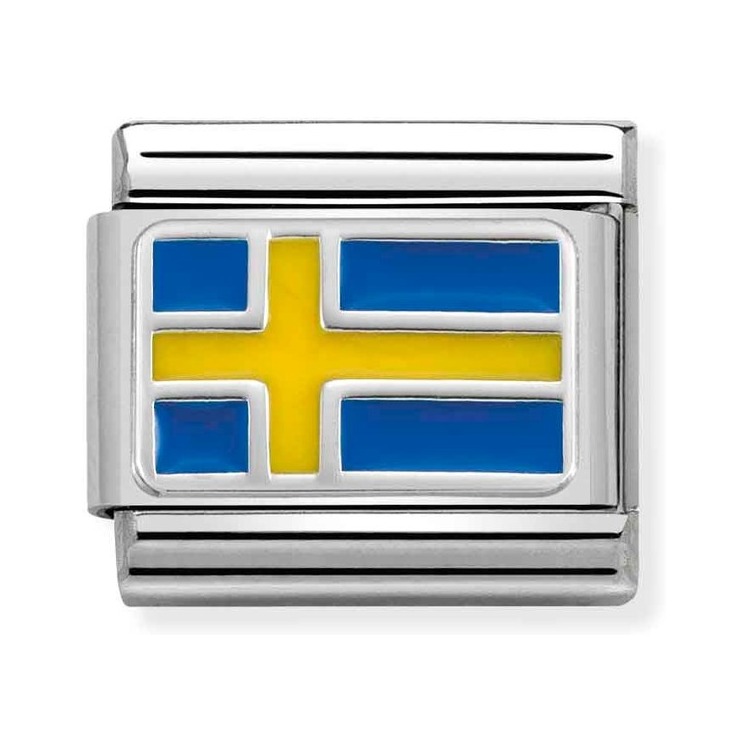Nomination Composable Classic Charm Flagge Schweden - Edelstahl, Silber 925, Emaille