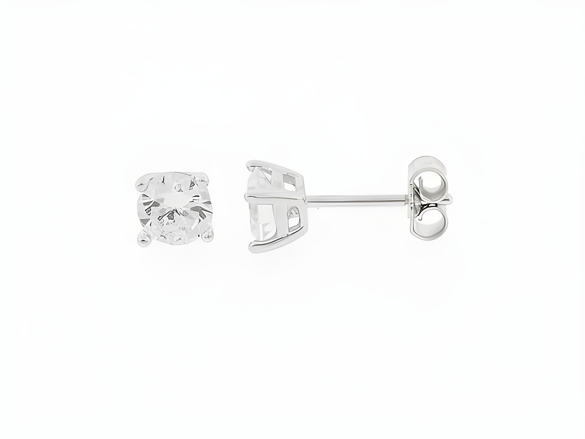 Runde Silber Ohrringe mit einem Durchmesser von 5 mm, besetzt mit Zirkonia, als Stecker des Herstellers Juwelier Harnisch, glänzendes Design, ideal für eleganten Schmuck.