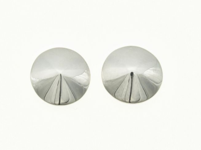 Runde Ohrstecker aus rhodiniertem Sterling Silber ohne Stein, hergestellt von Juwelier Harnisch, minimalistisches Design, glänzende Oberfläche, ideal für jeden Anlass.