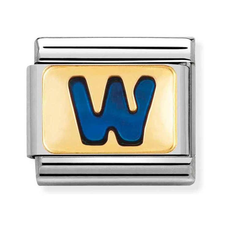 Nomination Composable Classic Charm Buchstabe W blau - Edelstahl, Gold 750 Gelbgold, Emaille