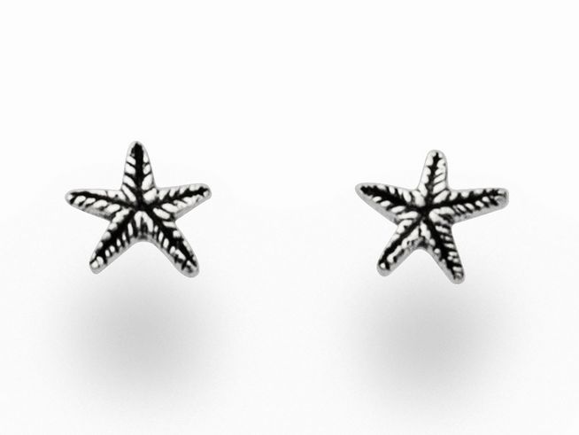 Sterling Silber Ohrstecker in Seestern-Form von DUR gefertigt, mit detaillierter Oberflächenstruktur, ideal für einen maritimen Look.