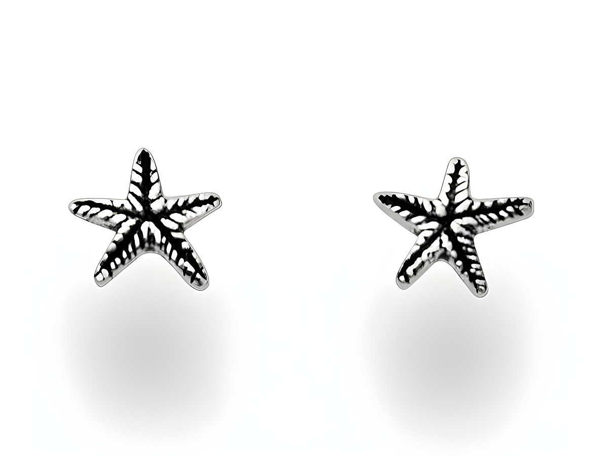 Sterling Silber Ohrstecker in Seestern-Form von DUR gefertigt, mit detaillierter Oberflächenstruktur, ideal für einen maritimen Look.
