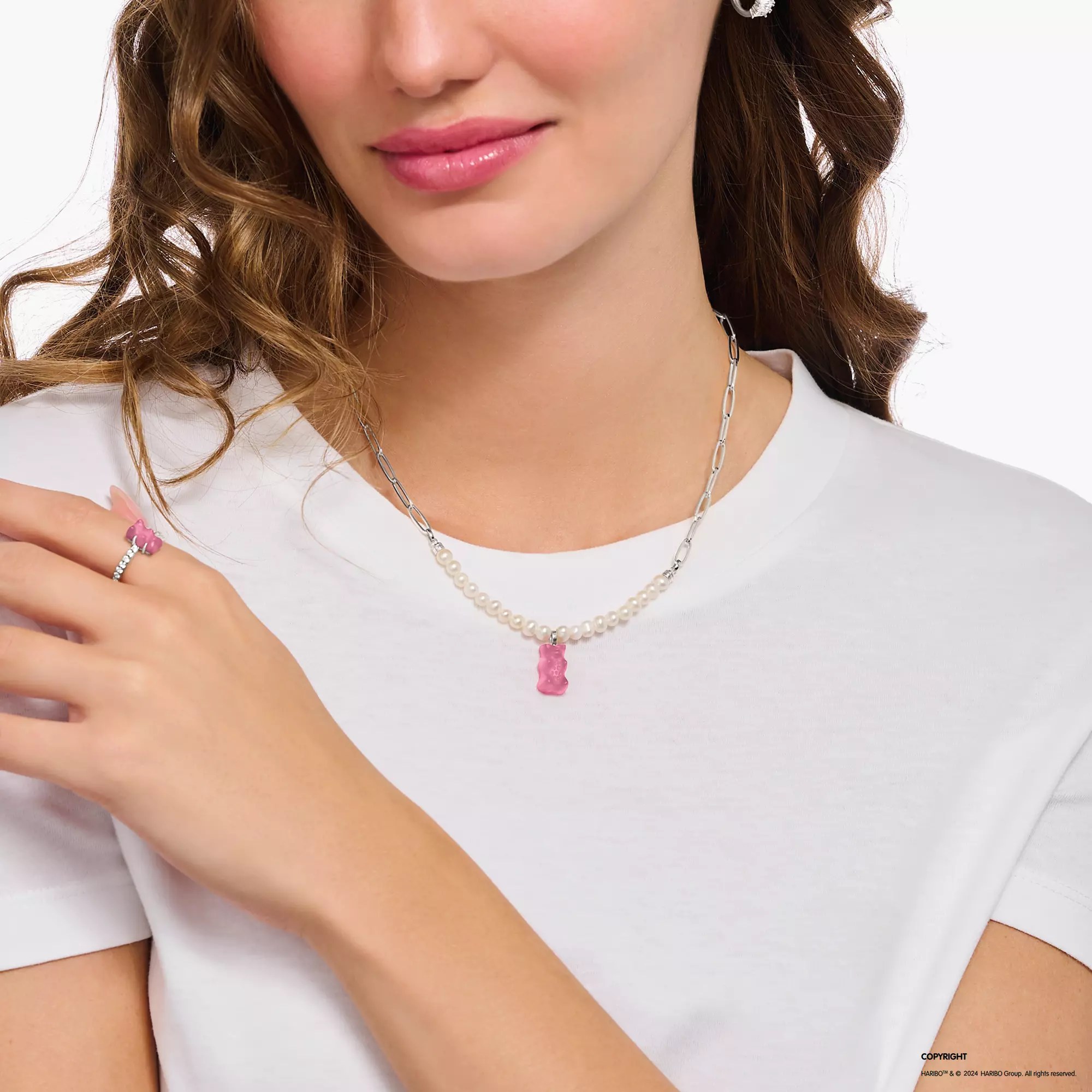 Thomas Sabo HARIBO Goldbär - Gummibärchen Kette - pink - Silber + Süßwasserzuchtperle - 40-45 cm – Ansicht 3