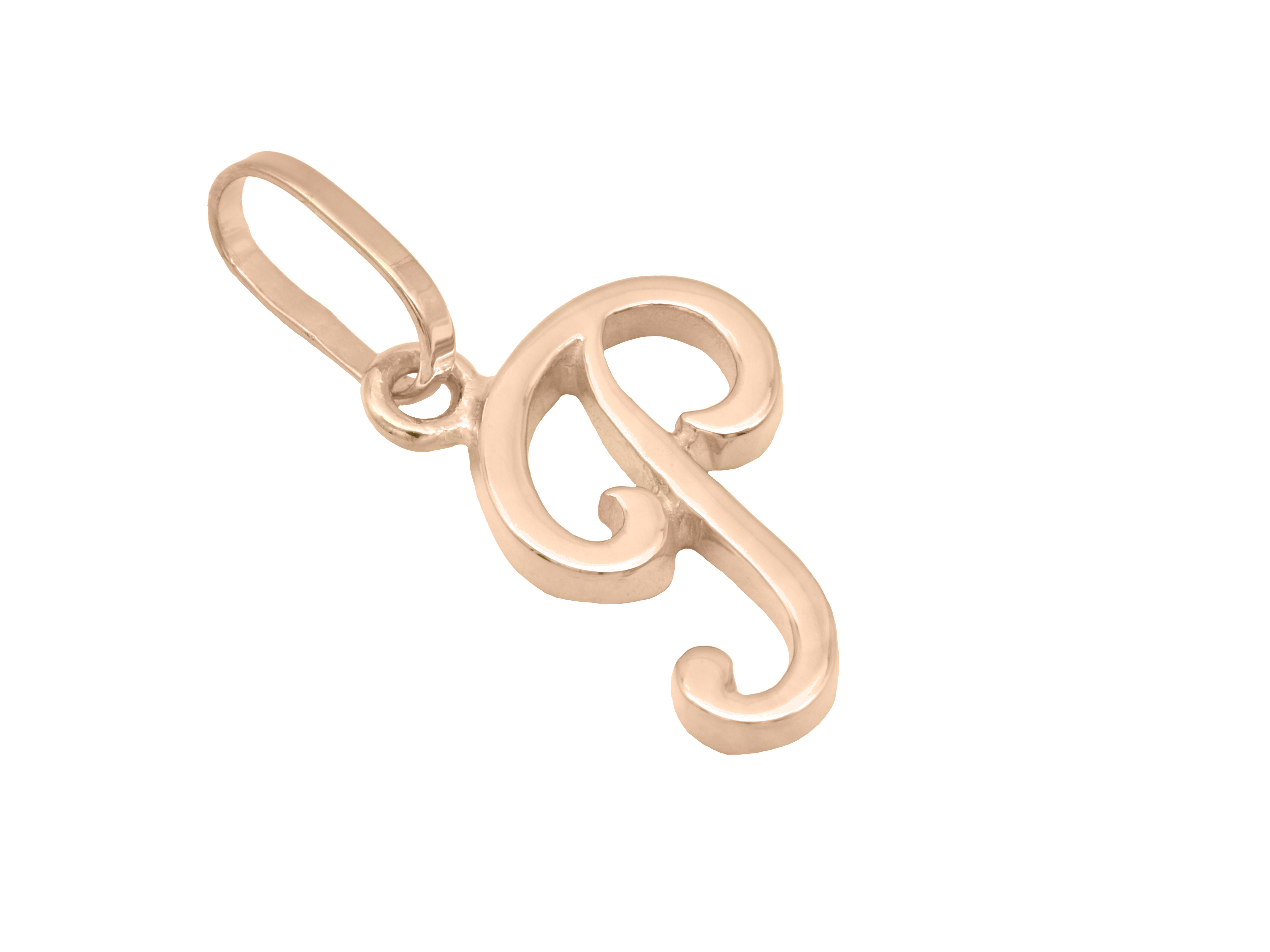 Ein Buchstabenanhänger in der Form des Buchstabens P aus poliertem Sterling Silber, roségoldvergoldet, hergestellt von Juwelier Harnisch.