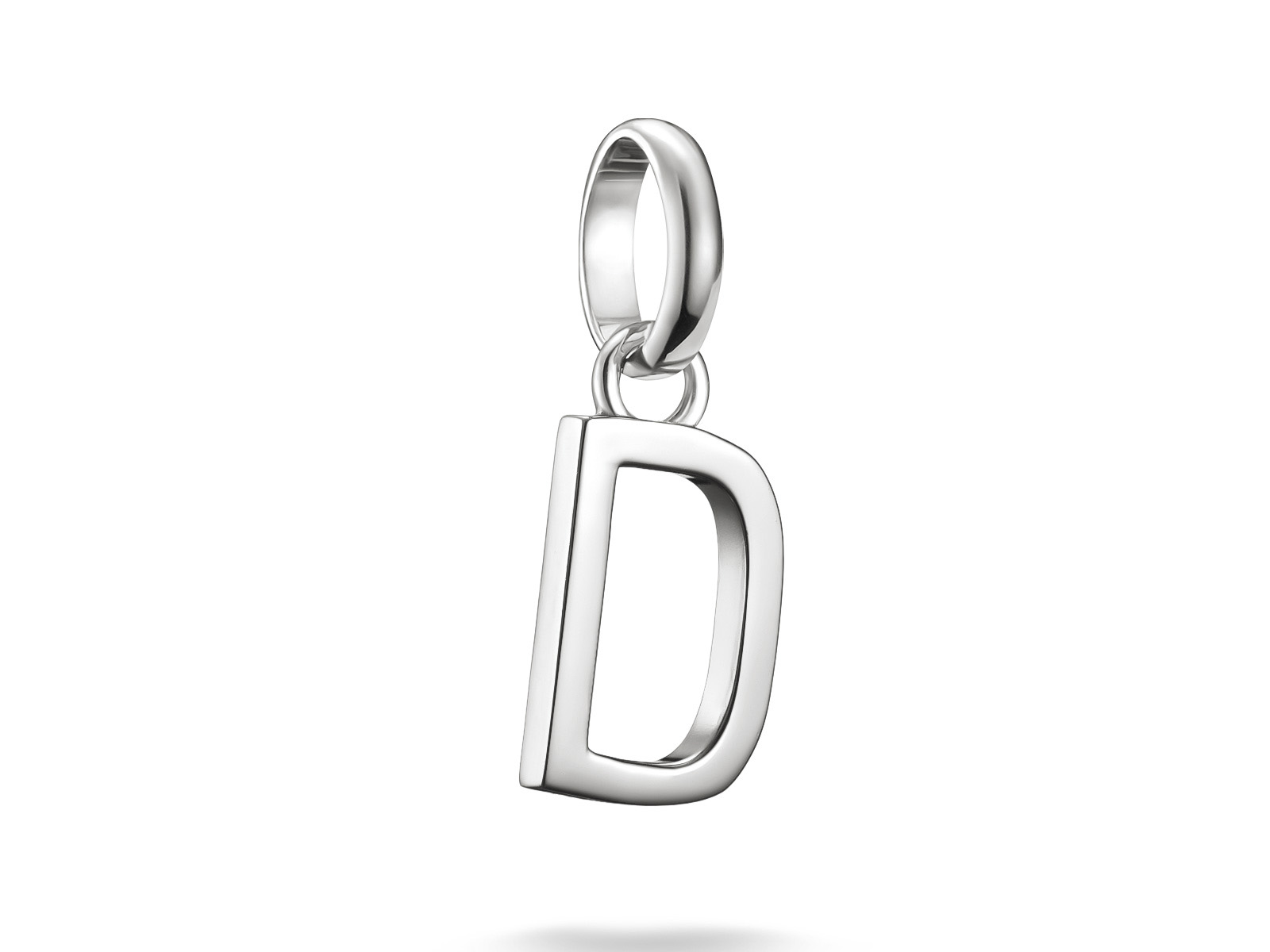 Thomas Sabo Charm in Silber mit Buchstabe D und Öse, Teil der Charm Club CONNECT Kollektion, elegant gestaltet für individuellen Schmuck.