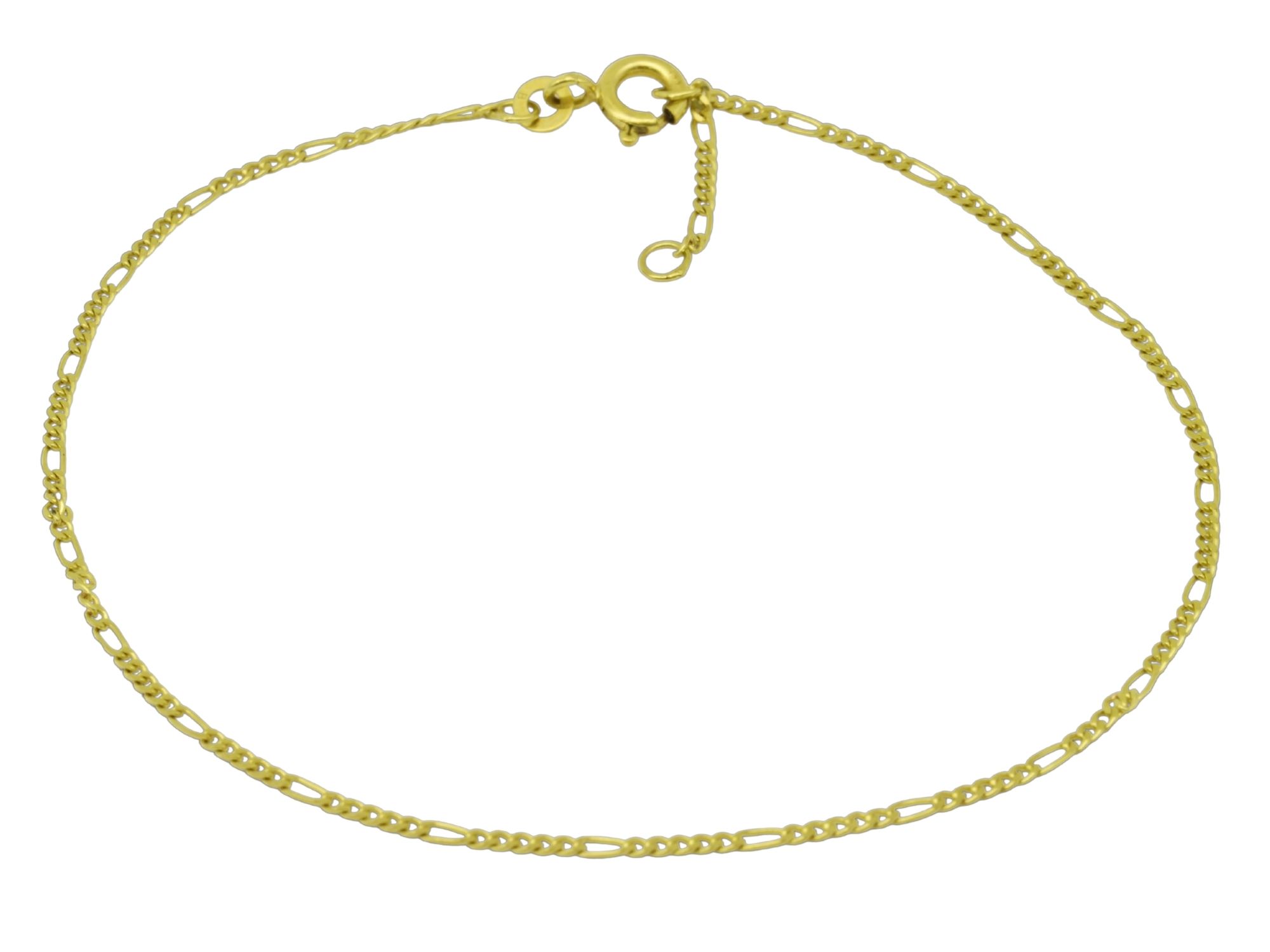 Fußkette Figaromuster Zart - Gelbgold poliert - 22,5 + 24,5 cm