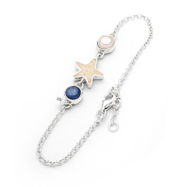 DUR Armband Sandseestern - Sterling Silber rhodiniert - Perle + Kyanit + Strandsand - 19 cm – Ansicht 3