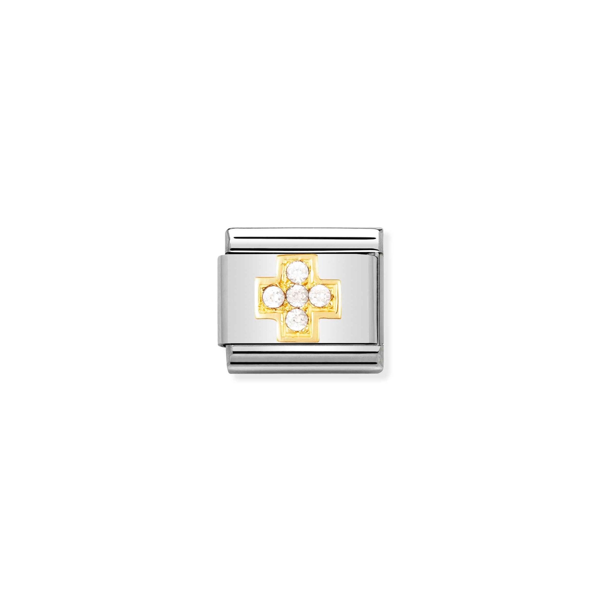 Nomination Composable Classic Charm Kreuz weiß - Edelstahl, Gold 750 Gelbgold, Zirkonia