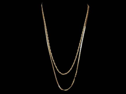 Lange Kette XXL vergoldet - Zweireihig - Kordel und Boston Kettendesign - 87 cm, hergestellt von Juwelier Harnisch, ideal für stilvolle Akzente.