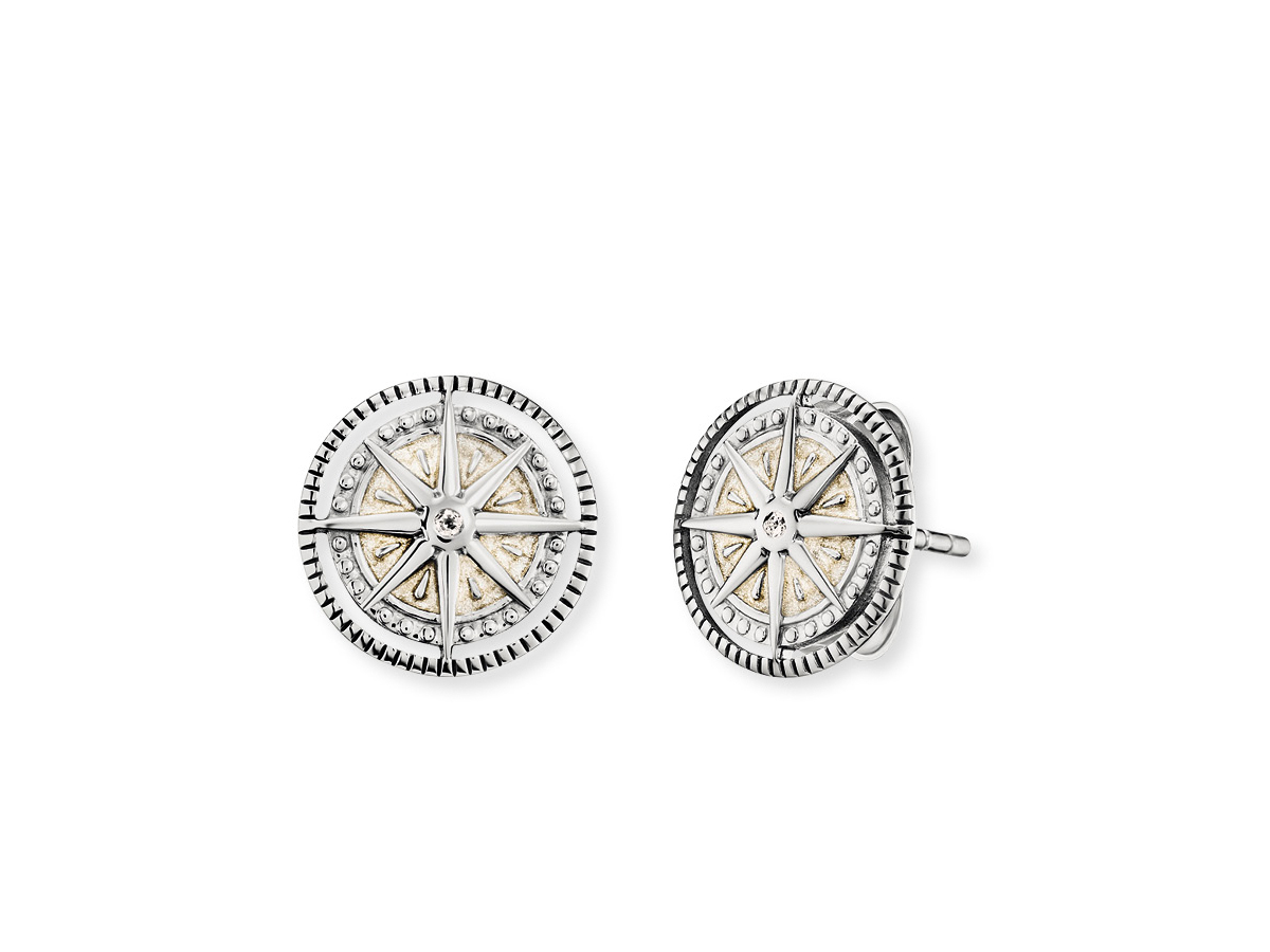 Engelsrufer ERE-WINDROSE-ENP-ZI WINDROSE Ohrstecker aus rhodiniertem Silber mit Zirkonia und weißem Emaille, Durchmesser 11 mm, stilvolles und elegantes Design.