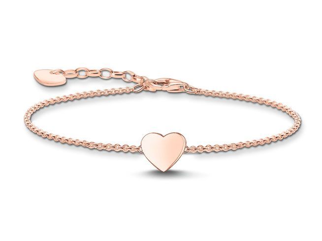 Thomas Sabo Gravur Armband in Silber vergoldet mit einem herzförmigen Anhänger, ideal für Gravuren, ein elegantes Schmuckstück von 16 bis 19 cm.