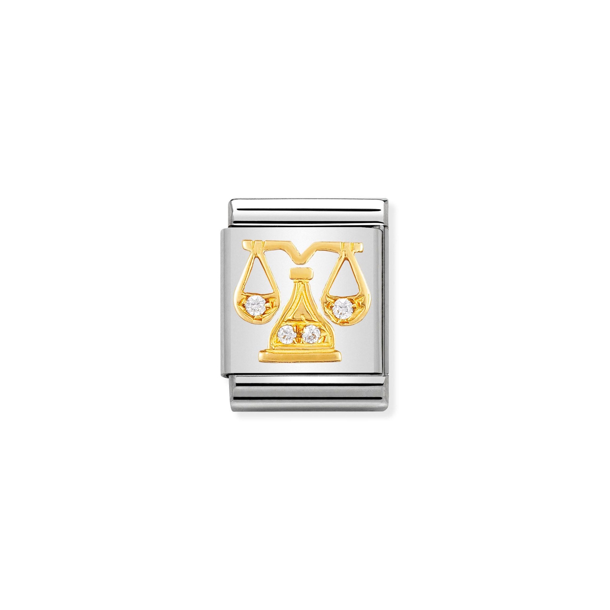 Nomination Composable Big Charm Sternzeichen Waage - Edelstahl, Gold 750 Gelbgold, Zirkonia