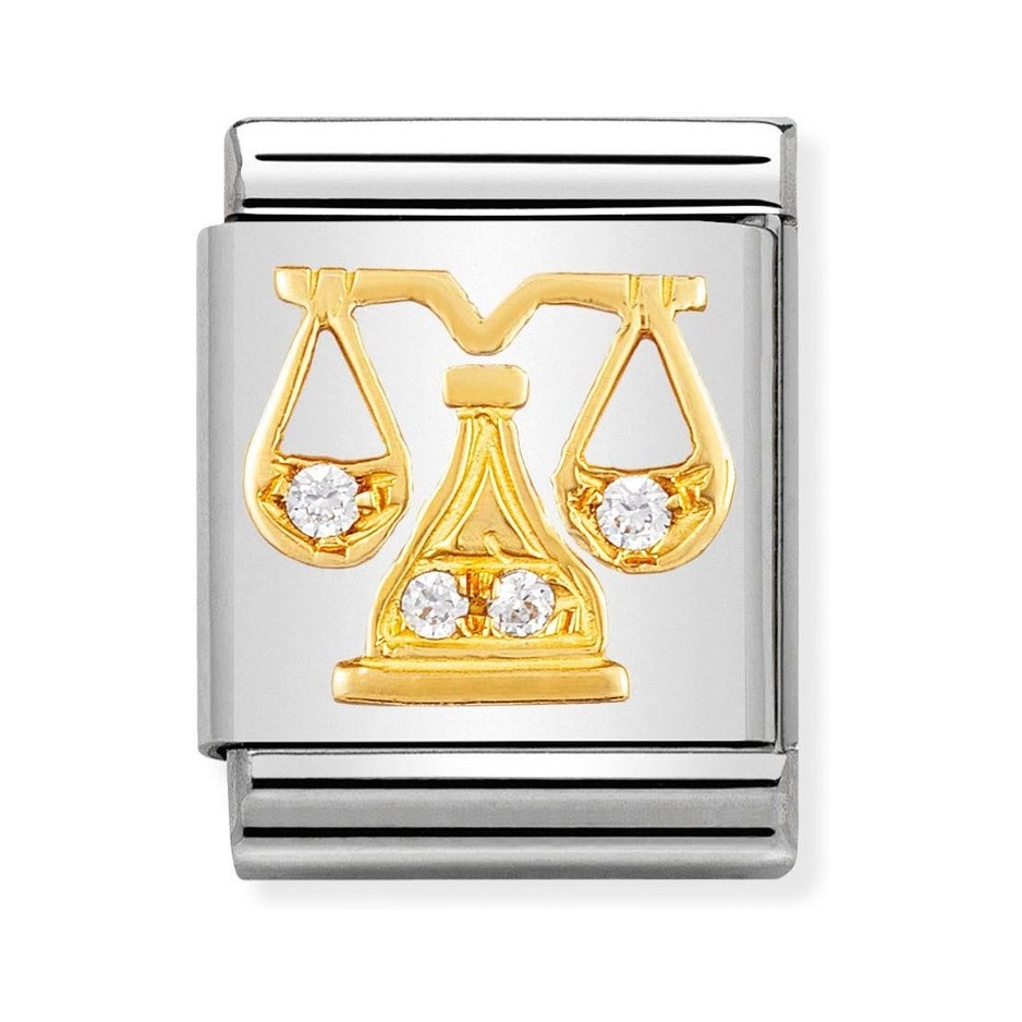 Nomination Composable Big Charm Sternzeichen Waage - Edelstahl, Gold 750 Gelbgold, Zirkonia