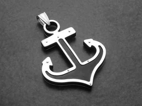 Sterling Silber Anhänger in Form eines Ankers mit schwarzer Einlage, rhodiniert, hergestellt von Juwelier Harnisch, ideal für maritime und seefahrtsbezogene Schmuckliebhaber.