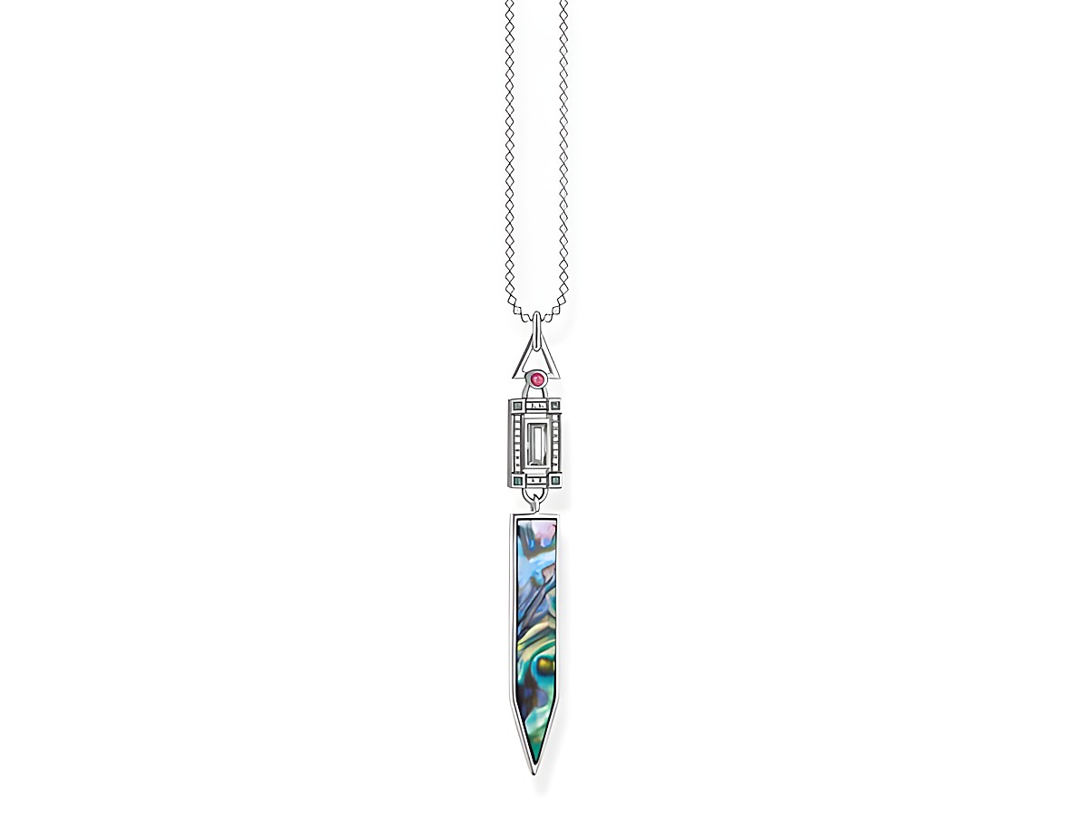 Thomas Sabo Kette KE2009-964-7-L50v aus Sterling Silber mit geschwungenem Anhänger aus Abalone Perlmutt, Glas-Keramik Stein, synthetischem Korund und Zirkonia, elegant und farbenfroh.