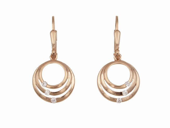 302586-0 Ohrringe Ohrhänger Kreise aus Sterling Silber roségold vergoldet mit drei zierenden Steinen, Hersteller Juwelier Harnisch, elegante Ergänzung für jedes Schmuckstück.