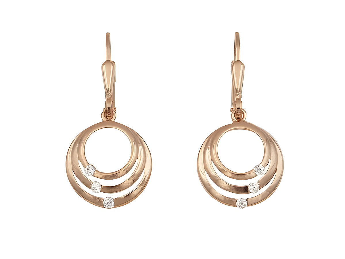 Ohrringe Ohrhänger Kreise aus Sterling Silber roségold vergoldet mit drei zierenden Steinen, Hersteller Juwelier Harnisch, elegante Ergänzung für jedes Schmuckstück.