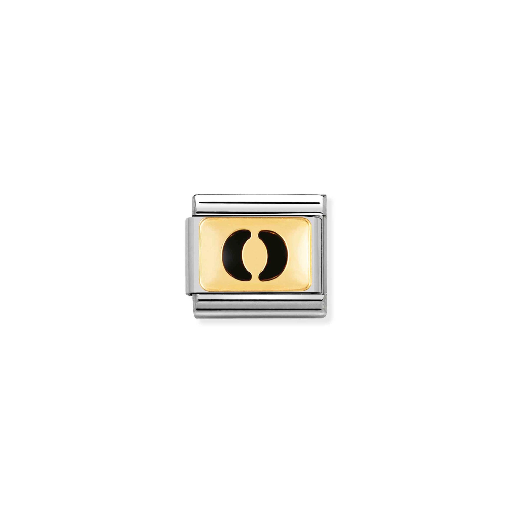 Nomination Composable Classic Charm Buchstabe O schwarz - Edelstahl, Gold 750 Gelbgold, Emaille