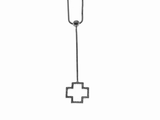 Y-Kette mit Anhänger Kreuz aus Sterling Silber, Länge 43 cm, Hersteller Juwelier Harnisch, dekoratives Mittelteil Colliers, elegantes und modernes Design.