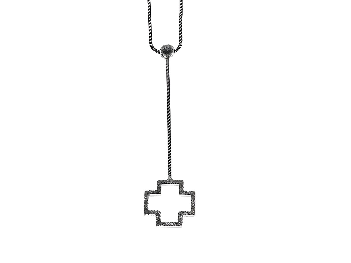 Y-Kette mit Anhänger Kreuz aus Sterling Silber, Länge 43 cm, Hersteller Juwelier Harnisch, dekoratives Mittelteil Colliers, elegantes und modernes Design.