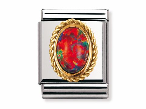 Big Kordel OPAL ROT mit Goldrand von Nomination, ovaler Stein in lebhaften Farben, eingearbeitet in ein hochwertiges, glänzendes Metalldesign. Ideal für stilvolle Schmuckkollektionen.