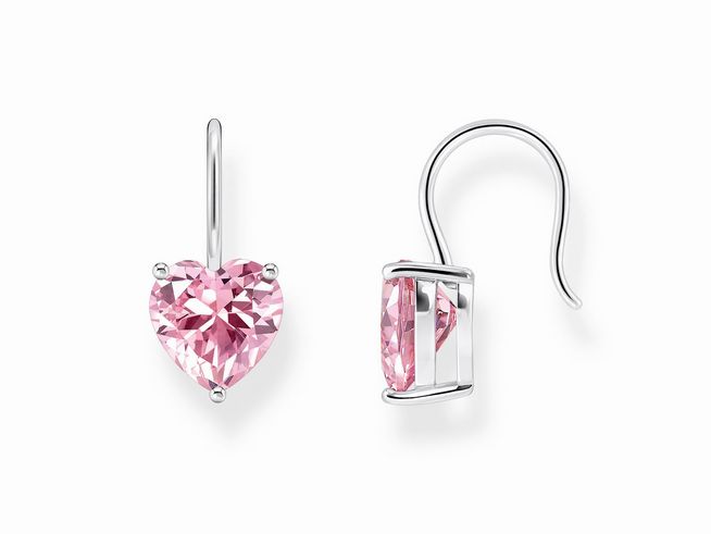 Ohrhänger aus Silber mit großem Zirkoniaherz in Rosa-Pink, elegante und funkelnde Ohrringe von Thomas Sabo Essentials, Modell H2288-051-9, ideal für besondere Anlässe.