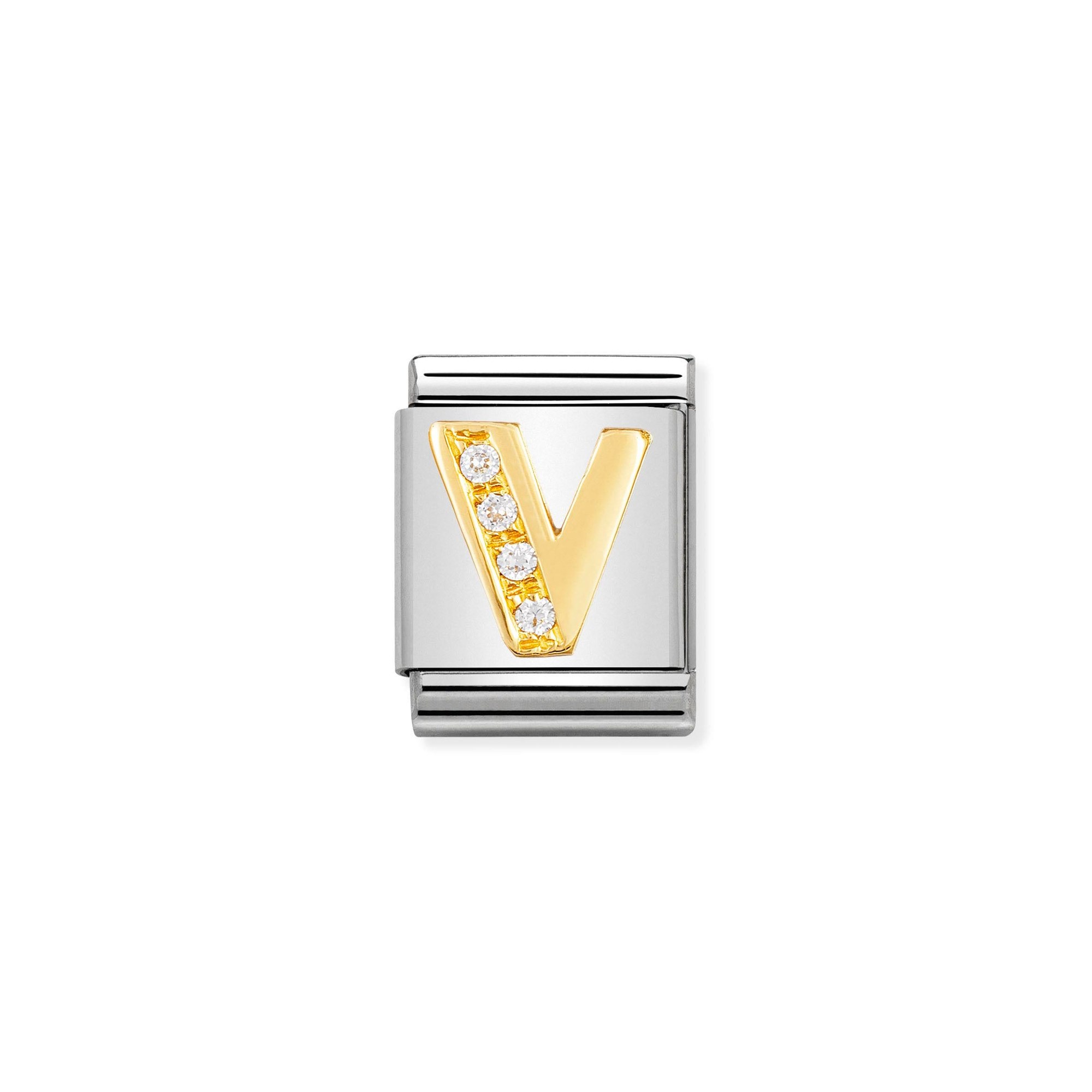 Nomination Composable Big Charm Buchstabe V - Edelstahl, Gold 750 Gelbgold, Zirkonia
