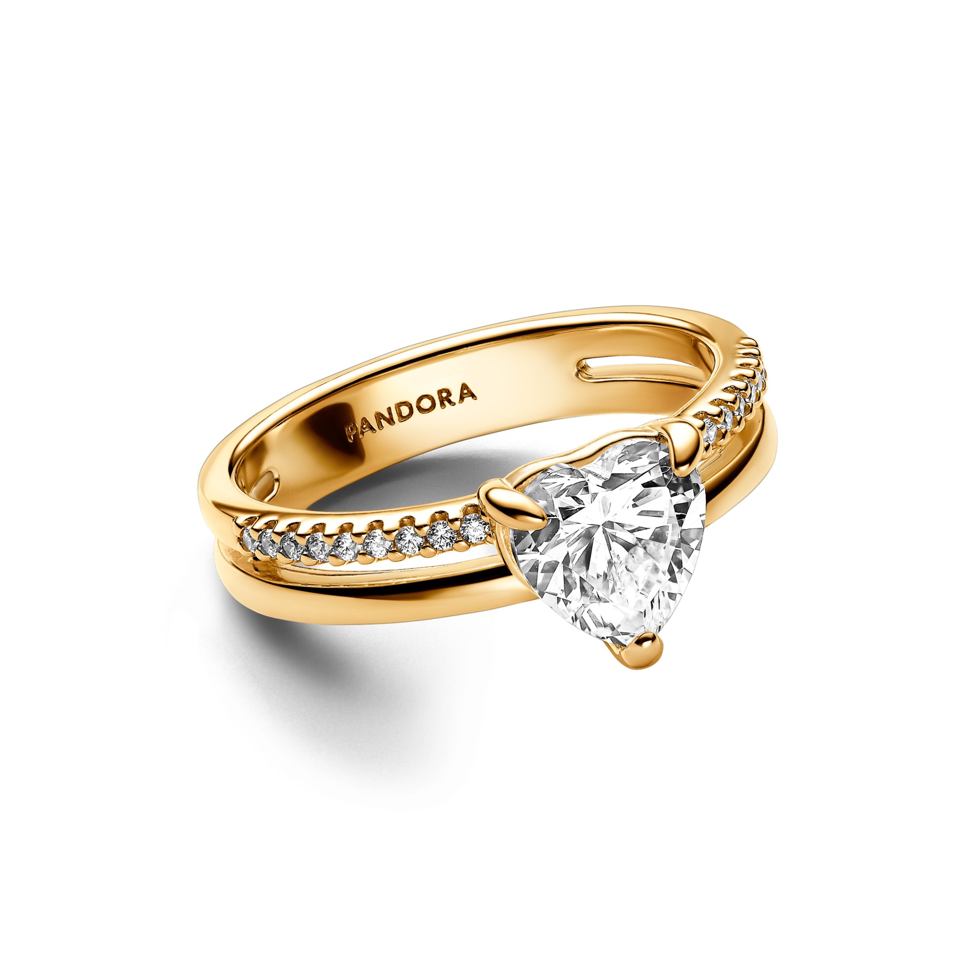 Pandora Doppelband Herz Ring - Gelbgold verg. - Zirkonia klar – Ansicht 3