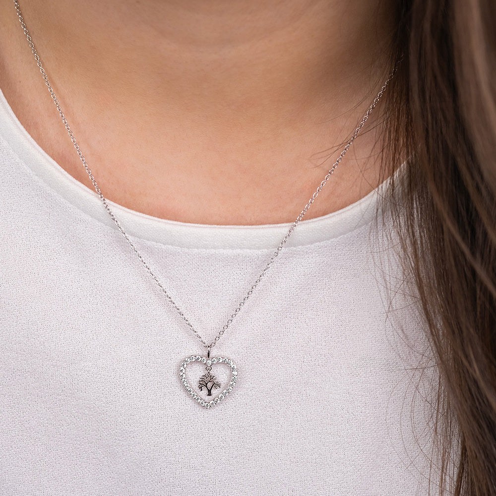 Engelsrufer LILTREE Kette Lebensbaum im Herz mit Zirkonia - Silber rhodiniert 42 cm – Ansicht 2